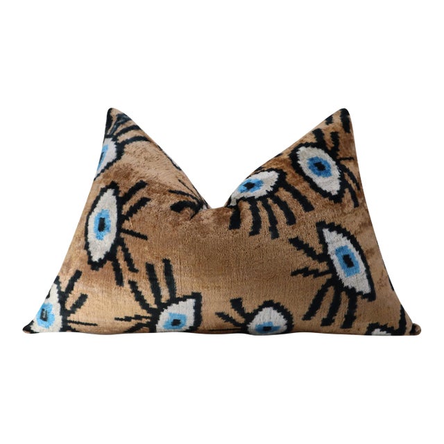 Contemporary Handmade Velvet Evil Eye Good Luck Throw Pillow & Down Feather Insert For Sale