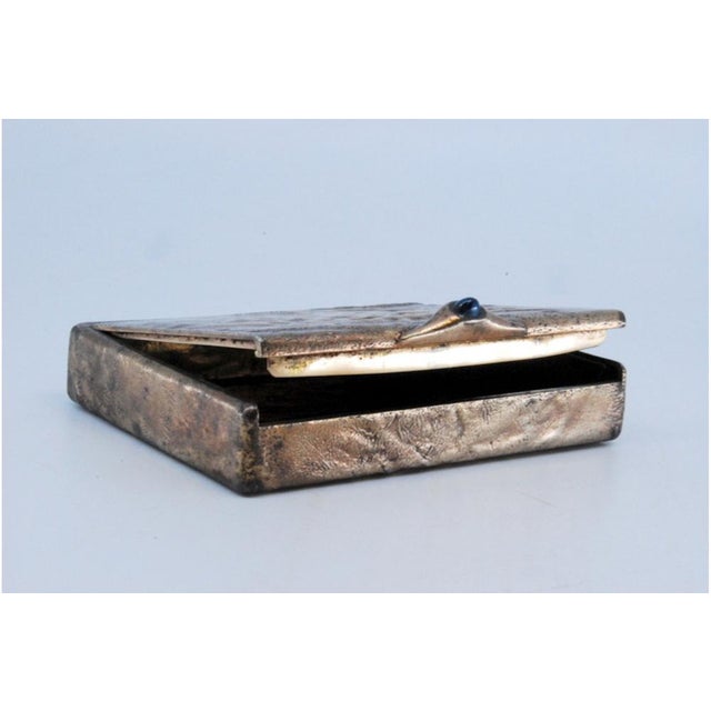 Silver Cigarette Case with Dark Blue Application For Sale - Image 11 of 11