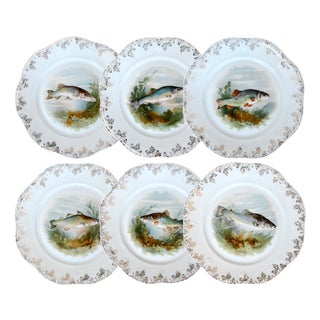 Antique Continental Porcelain Fish Plates – Set of 6 For Sale