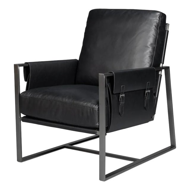 Black Leather Sling Accent Chair For Sale