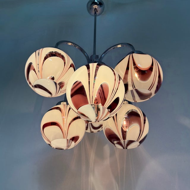 Italian Purple and White Murano Glass Swirl Chandelier, 1970s For Sale - Image 11 of 18