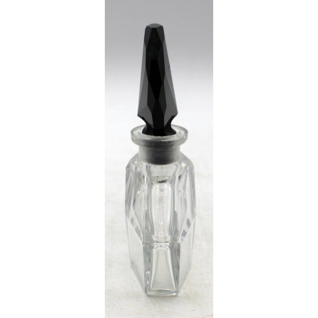 Early Art Deco, pre-1911 mark, perfume bottle, Czechoslovakia. Black glass faceted stopper with dauber. The clear...