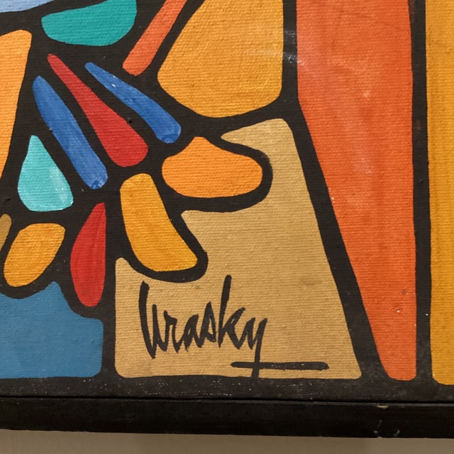 Apricot Mid 20th Century Modern Colorful Cubist-Style Framed Painting With Smiling Clown “ Smile “ by Wrasky For Sale - Image 8 of 12