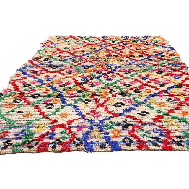 Tribal Vintage Azilal Boucherouite Moroccan Rug, 04'08 X 09'01 For Sale - Image 3 of 10