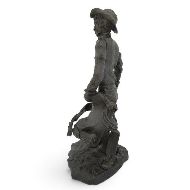 Colorado Cowboy With Saddle James Turner Sr. Western Art Bronze Statue For Sale - Image 4 of 12
