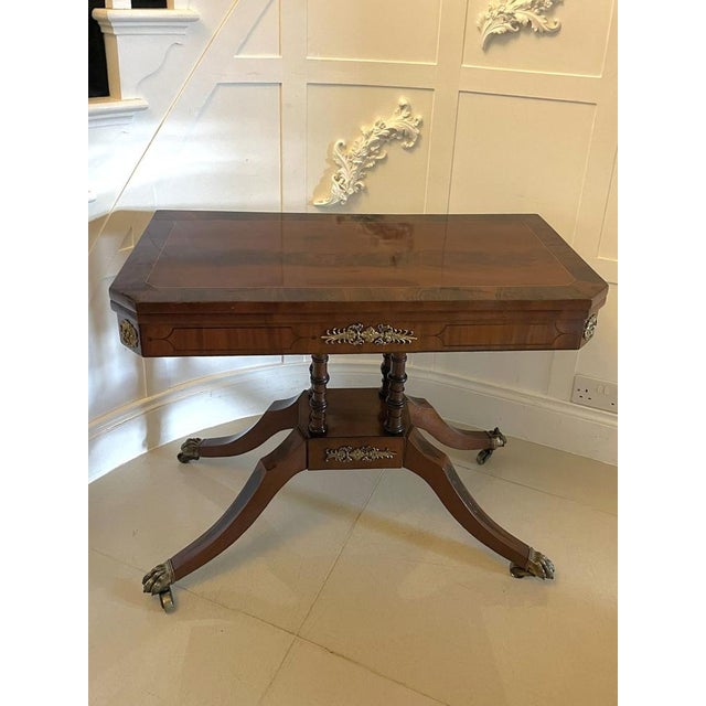 Hollywood Regency Regency Figured Mahogany Console Table with Gilded Brass Mounts, 1830s For Sale - Image 3 of 18