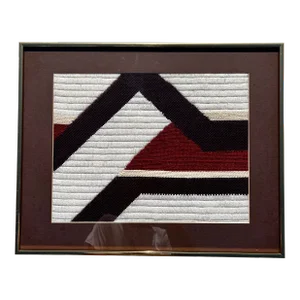Vintage Mid Century Modern Woven Textile Framed Abstract Wall Art.