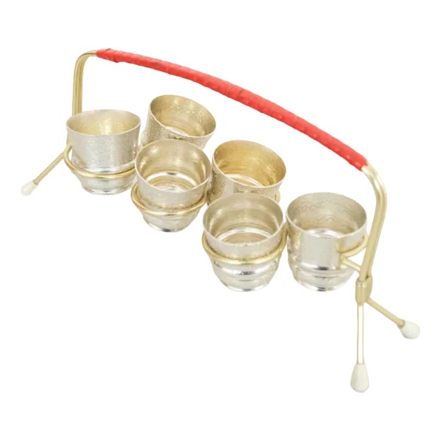 Vintage Glasses with Holder in Metal For Sale