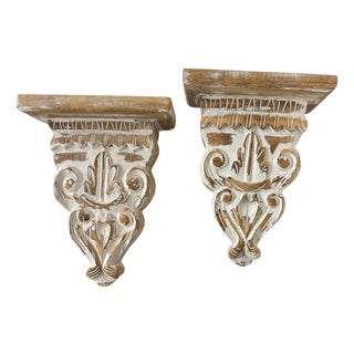 Vintage Hand Carved Wooden Decorative Display Wall Bracket - A Pair For Sale