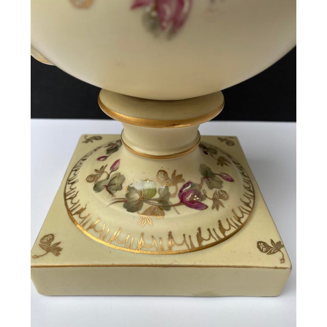 Mid 20th Century Vintage Victorian Style Floral and Gilt Griffin Handled Porcelain Urn For Sale - Image 5 of 13