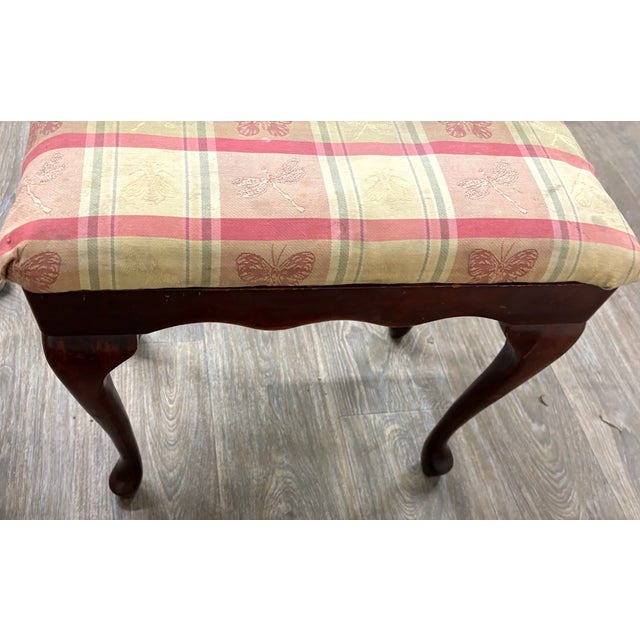 Vintage Bombay Company Queen Anne Style Upholstered Footstool For Sale - Image 11 of 14