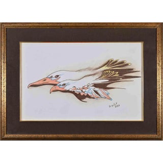 Seagulls, Original Drawing in Pastel, 1990 For Sale