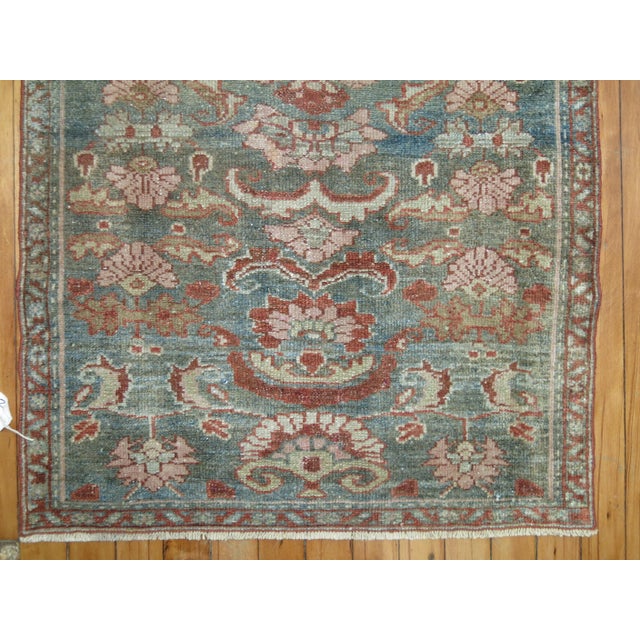 Textile Early 20th Century Zabihi Collection Rare Narrow Long Sea Foam Persian Runner - 2'3" x 15'7" For Sale - Image 7 of 7