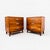Expertly restored pair of solid walnut three drawer commodes by Woodland, made in Southern California in the 1970s. Place...