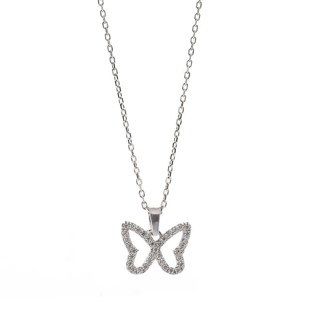 Silver Silver Sparkly Butterfly Necklace For Sale - Image 8 of 8