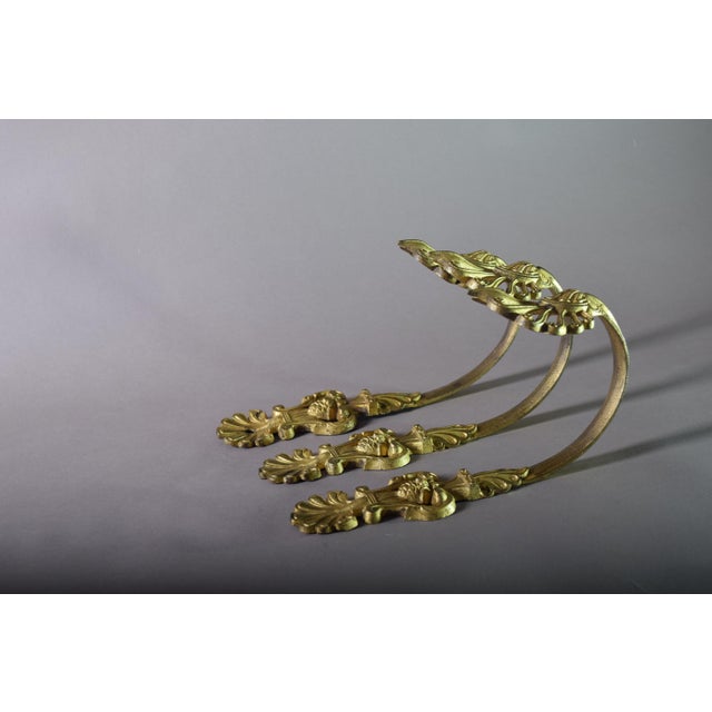 19th Century French Gilt Bronze Curtain Holdbacks with Foliate Scrolls, Set of 3 For Sale - Image 4 of 10