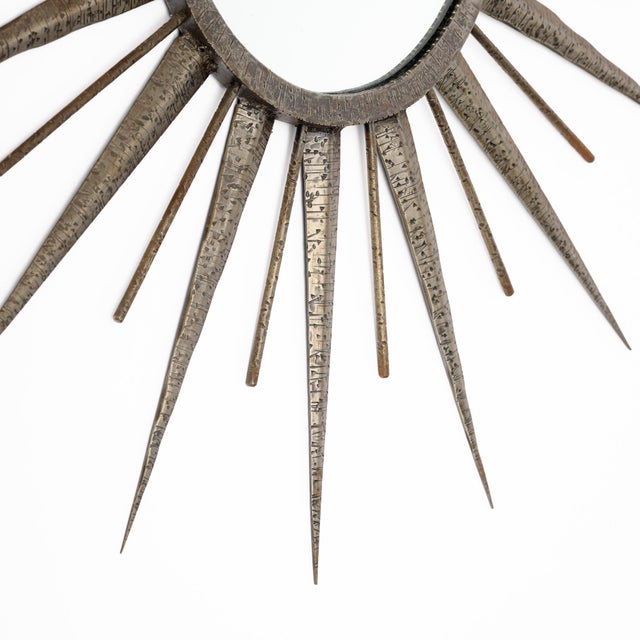 Mid-Century Modern French Mid-Century Modern Hand-Hammered Metal Sunburst Mirror, Circa 1960 For Sale - Image 3 of 9