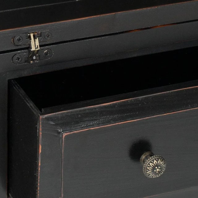 Modern Seven Drawer Fold Down Desk in Distressed Black For Sale - Image 3 of 5