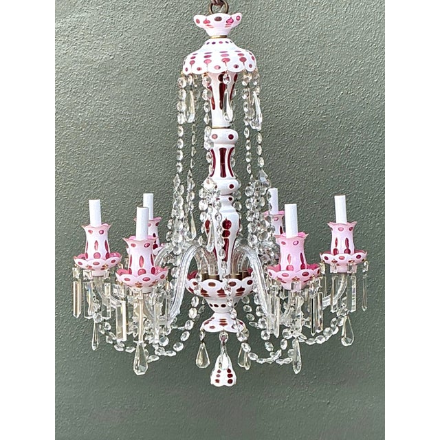 Pink Vintage Check Cut Crystal Swag Chandelier For Sale - Image 8 of 12