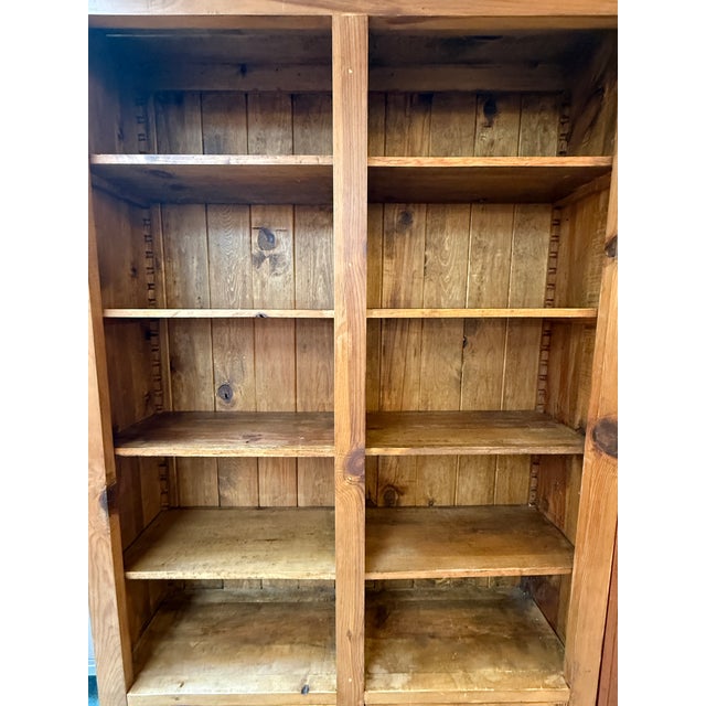 Early 21st Century Cottage Home Old Pine Double Library Bookcase For Sale - Image 5 of 12