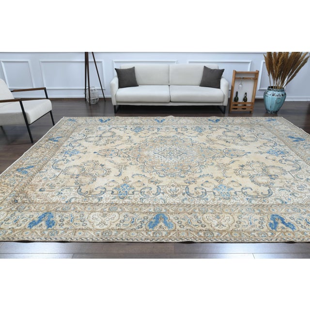 Gold 1970s Vintage Persian Handmade Wool Cotton Area Rug For Sale - Image 8 of 11