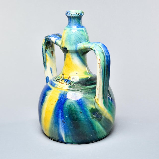 Ceramic French Vallauris Double-Handled Ceramic Ewer, Signed D. Ditto For Sale - Image 7 of 11