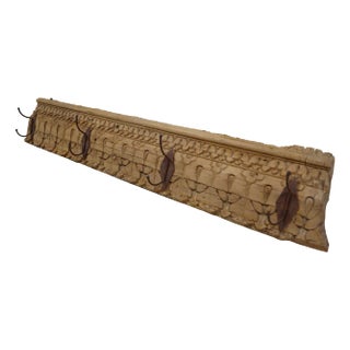 Antique Wood Handcarved Wall Coat Rack, 1890s For Sale