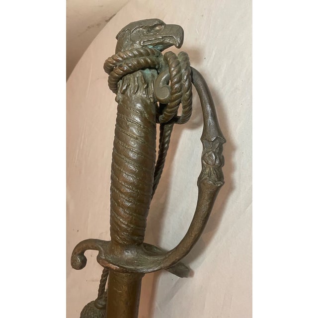 Large Antique Solid Bronze American Eagle Sword Military Sculpture Wall Statue For Sale - Image 10 of 18