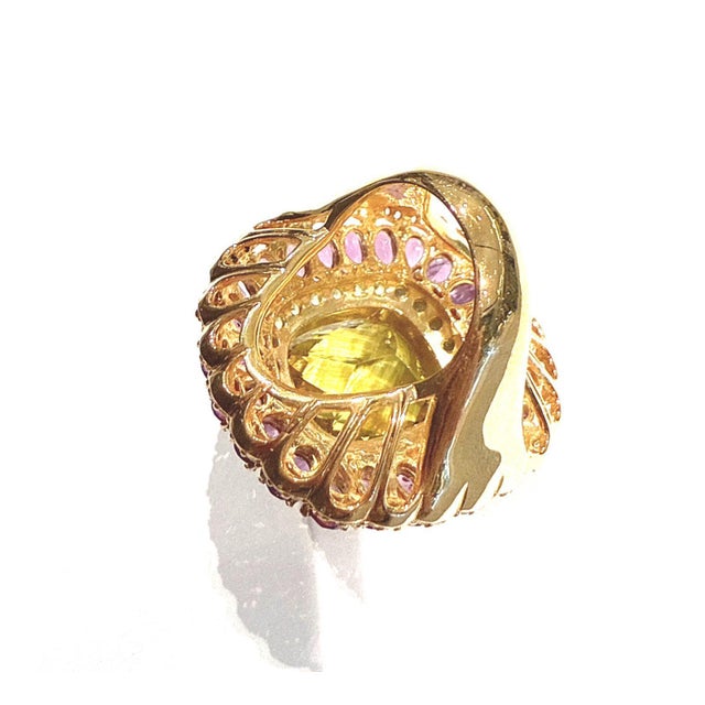 Late 20th Century Bochic "Orient" Vintage Diamond, Lemon Quartz & Gem Ring Set 18K Gold & Silver For Sale - Image 5 of 18