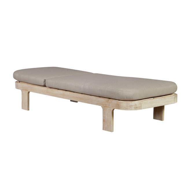 Eclipse Outdoor Solid Teak Wood Natural Look Sun Lounger - Grey Fabric For Sale In Chicago - Image 6 of 11