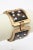 Metal Vintage White and Brown Enamel Gold Plated Abstract Dot Link Cuff Bracelet, 1950's For Sale - Image 7 of 8