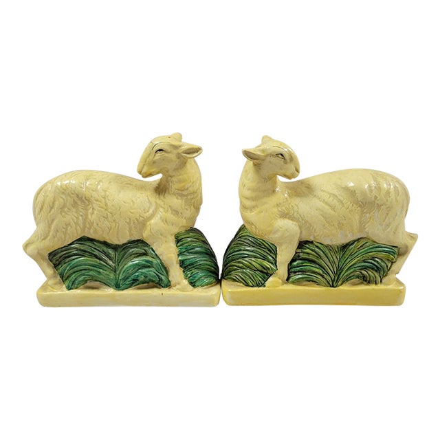 Vintage Italian Lamb Sheep Bookends by Borghese For Sale