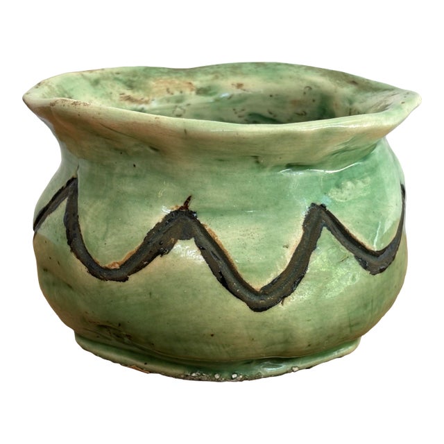 Late 20th Century Small Folk Art Pottery Planter Pot For Sale