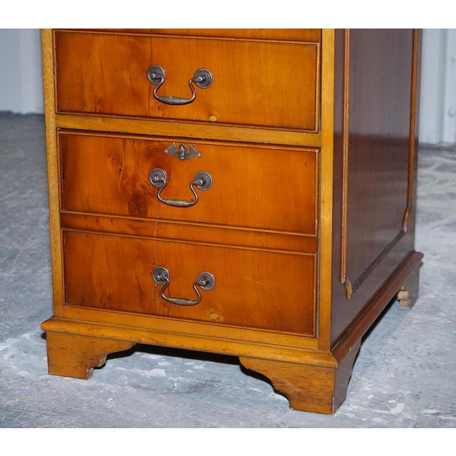 Vintage Yew Wood Filling Cabinet with Green Leather Top and Drawers For Sale - Image 4 of 12