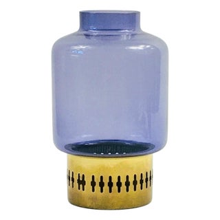 Mid-Century Modern Scandinavian Glass and Brass Candleholder by Hans-Agne Jakobsson, 1950s For Sale