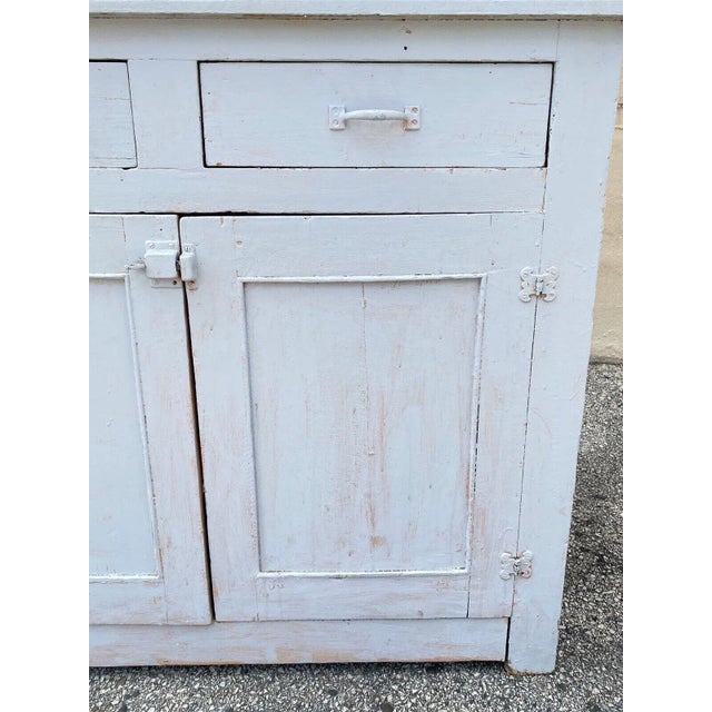 1900s Antique Country Farmhouse White Painted 2 Piece Step Back Hutch Kitchen Cupboard For Sale In Philadelphia - Image 6 of 12