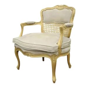 Late 20th Century Fratelli Boffi French Louis XV Style Gold Gray Suede Cane Bergere Arm Chair