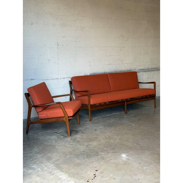In Style of Ib Kofod-Larsen for Selig Teak Sofa Newly Reupholstered Danish Mid-Century Modern 1960s For Sale - Image 13 of 13