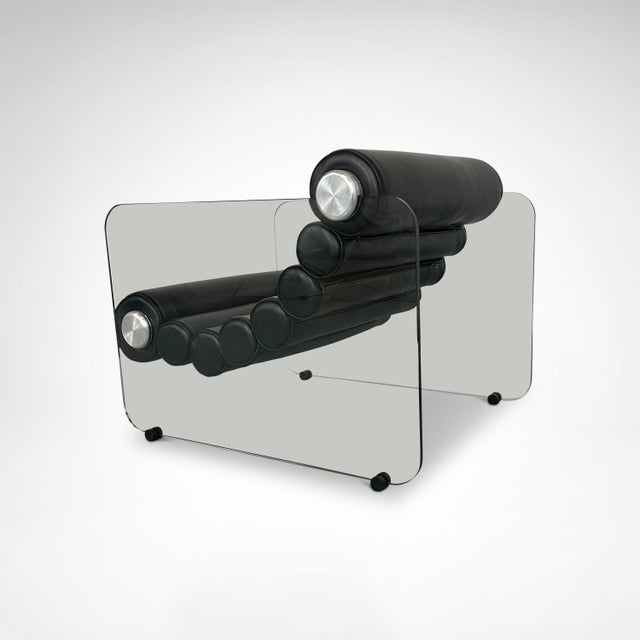 Glass Leather and Glass Hyaline Armchair by Fabio Lenci for Comfortline, Italy, 1960s For Sale - Image 7 of 9