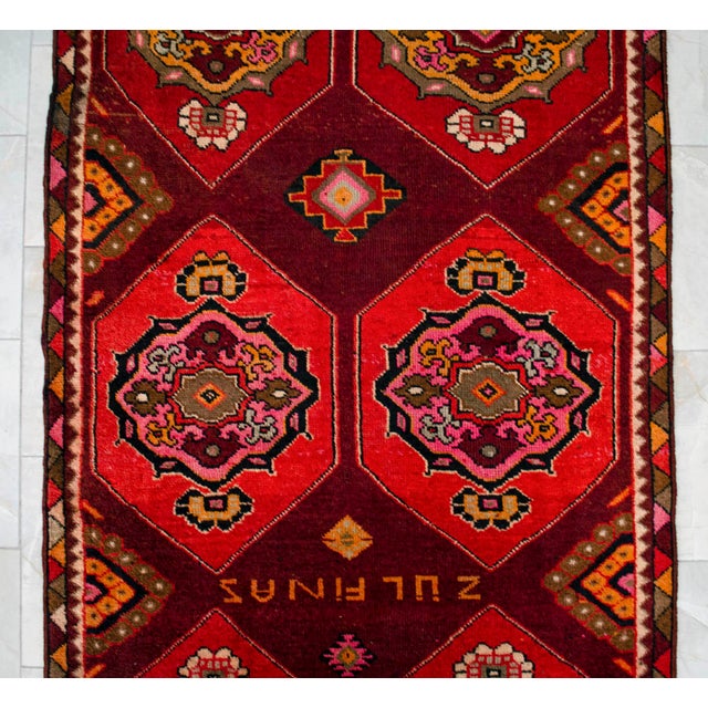 Vintage Hand-Knotted Turkish Area Rug Wide Hallway Rug Gallerie Runner Rug- 3′11″ X 12′6″ For Sale - Image 13 of 16