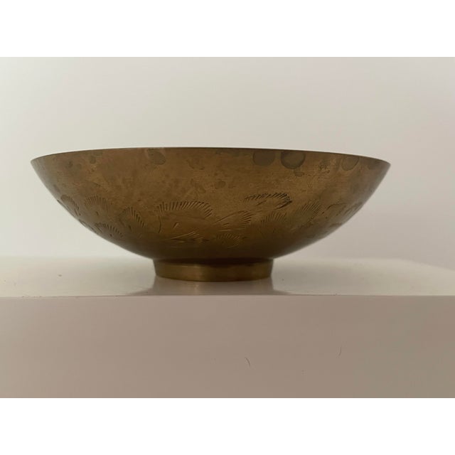 Metal Vintage Hand Etched Indian Brass Bowl With Floral Design For Sale - Image 7 of 9