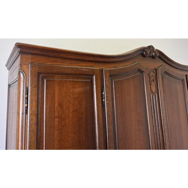 Vintage French Louis XVI Style Carved Oak 4-Door Wardrobe For Sale - Image 5 of 13