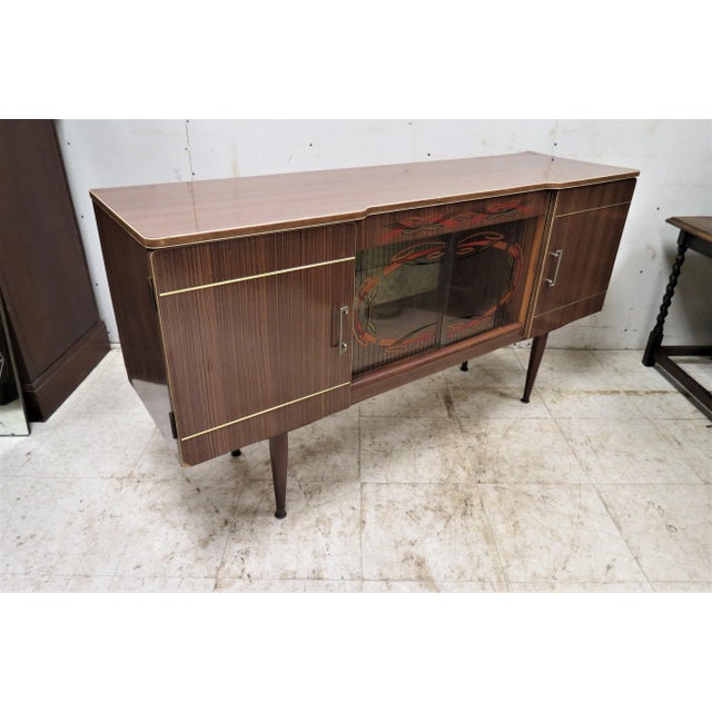 English Mid Century Formica Cocktail Sideboard With Stenciled Glass For Sale - Image 9 of 9