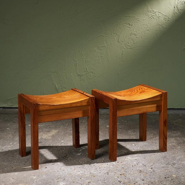 Pine Stools with Curved Seats, France, Set of 2 For Sale - Image 6 of 12