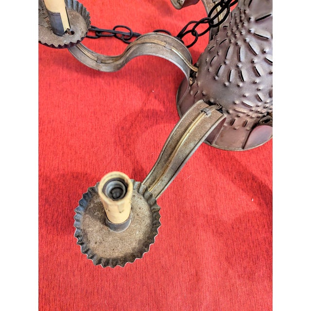 Vintage Hand-Punched Tin Witch's Hat 6-Arm Chandelier – By Irvin's Country Tinware For Sale - Image 15 of 18