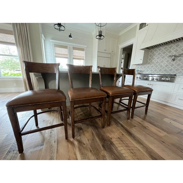 Set of 4 Guy Chaddock Leather Bar Stools Chairish