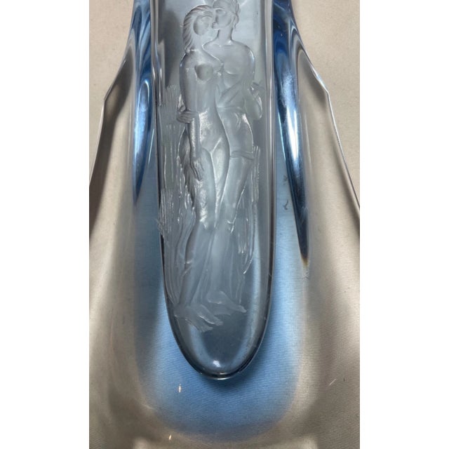 1930s Antique Handmade Czech Bohemian Blue Art Glass Vase Engraved Nude Adam & Eve For Sale - Image 5 of 12
