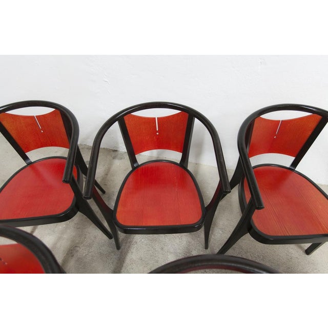 Baumann Armchairs Model Diese in Colour Wengé and Red from Pagnon Pelhaître, Set of 6 For Sale - Image 3 of 18