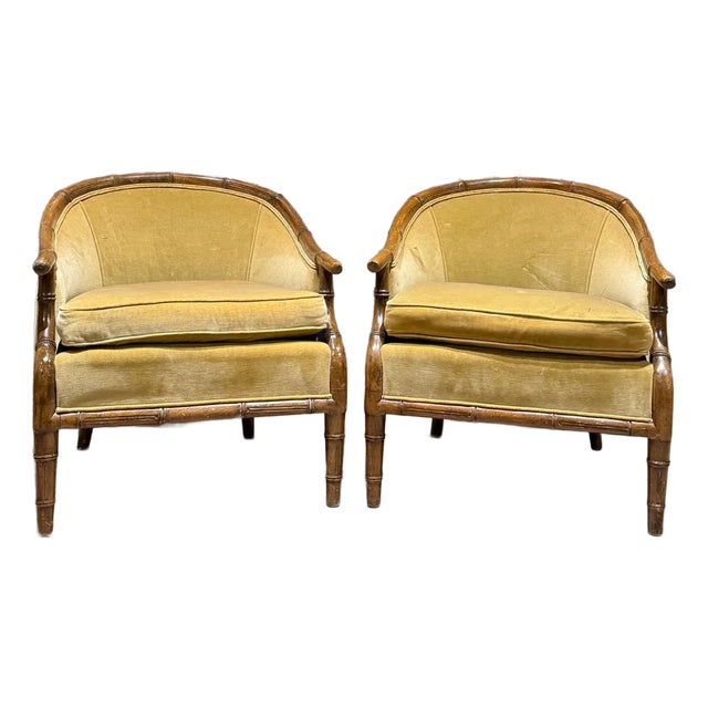 1960s Faux Bamboo Lounge Chairs Century Furniture Hickory Nc For Sale