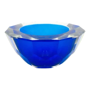 Large Sommerso Diamond Faceted 'Geode' Murano Glass Bowl by Mandruzzato, Italy, 1970s